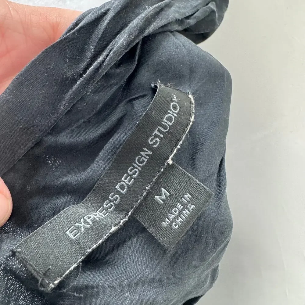 Vintage Y2K Express Black Silk Halter Top Plunge Backless Cami Size M Medium - Picture 3 of 7